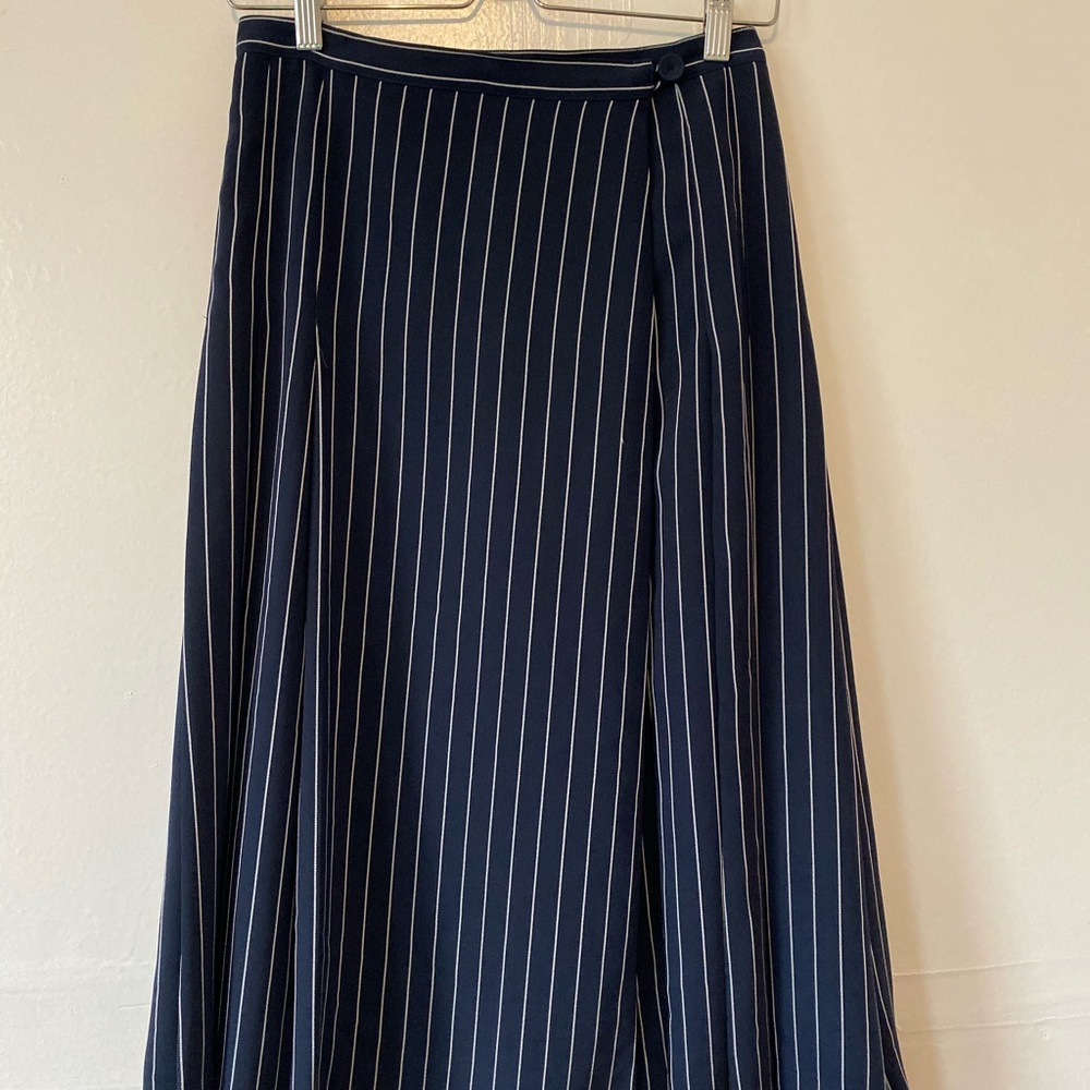 Babaton Aritzia Navy Stripe White Wrap Midi Skirt